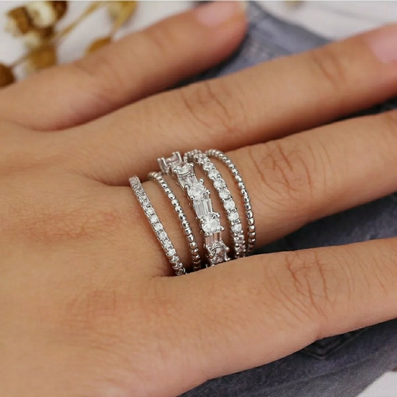 FINAL SALE WHITE SAPPHIRE SilverMULTI LAYERED RING - Picture 2 of 6